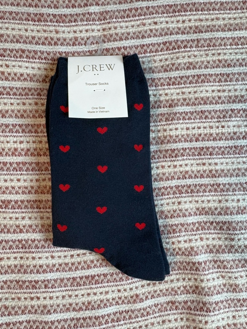 NWT J.Crew Heart Print Crew Socks Navy Blue Red One Size